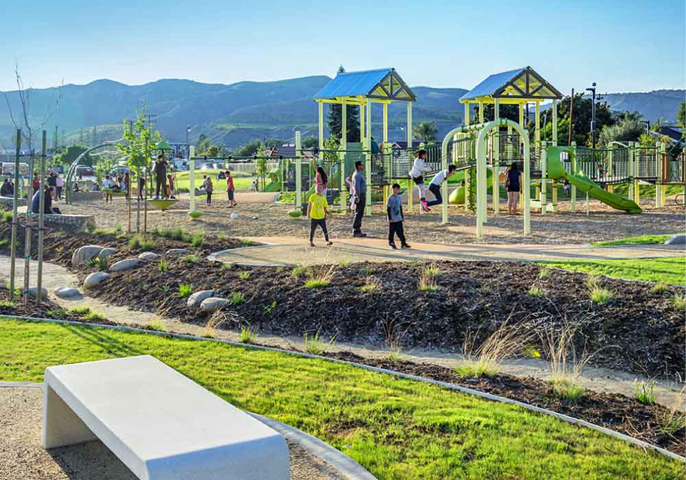 Families enjoying the playground at Kellogg Park in Ventura